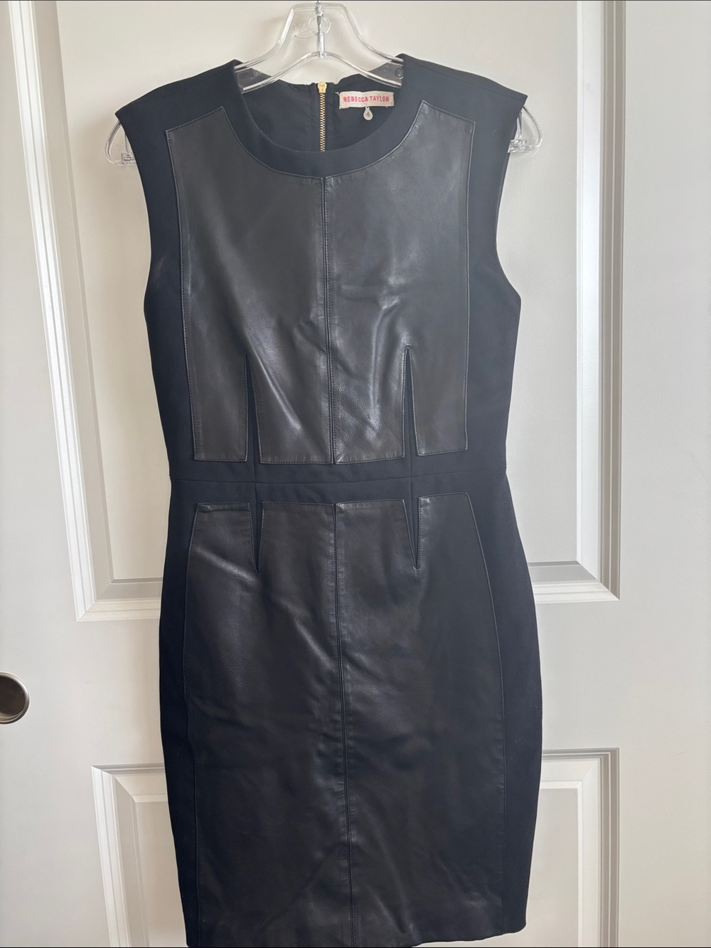 Rebecca Taylor Black Leather-Panel Sheath Dress